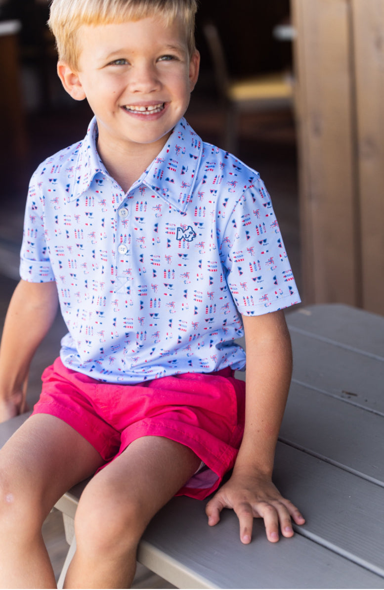 BOYS' PRO PERFORMANCE SHORT SLEEVE POLO - WINDSURFER FOURTH PRINT