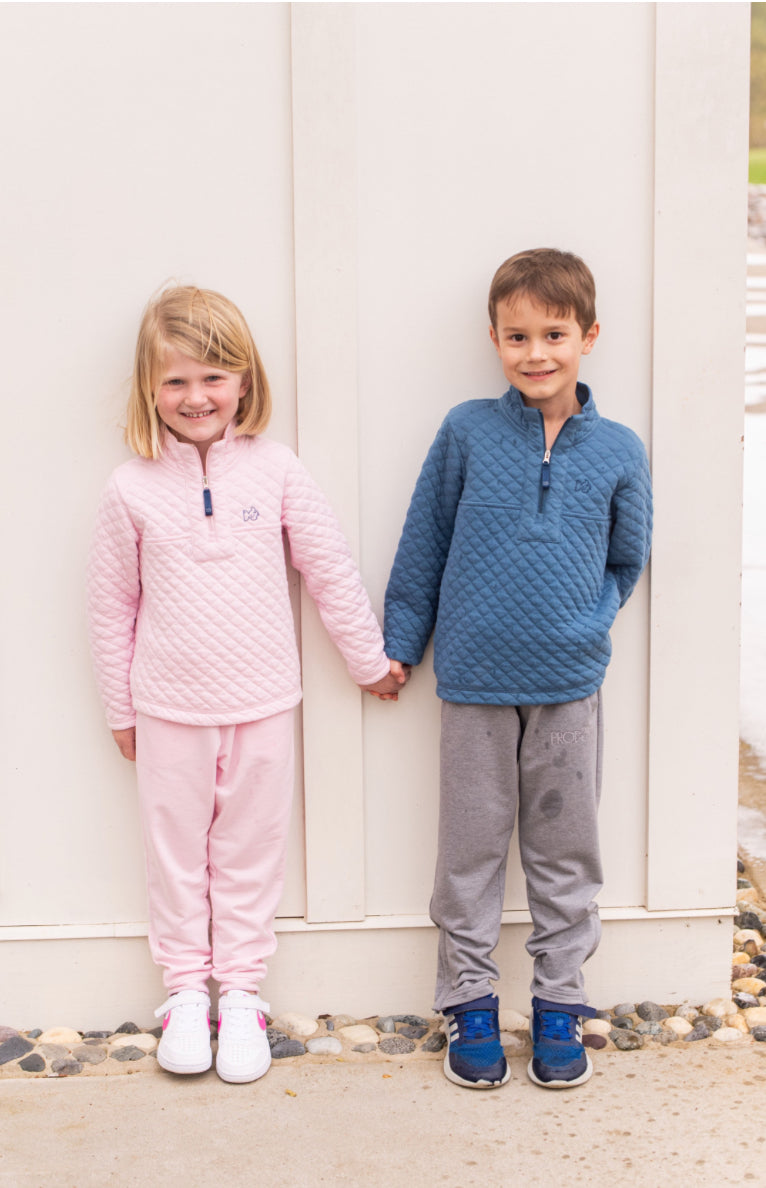 Quilted Zip Pullover - Copen Blue