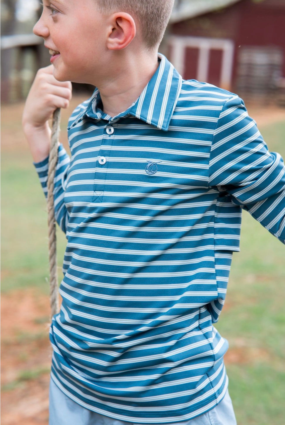 PREORDER Boy's Long Sleeve Pro Performance Polo - Tapestry Stripe