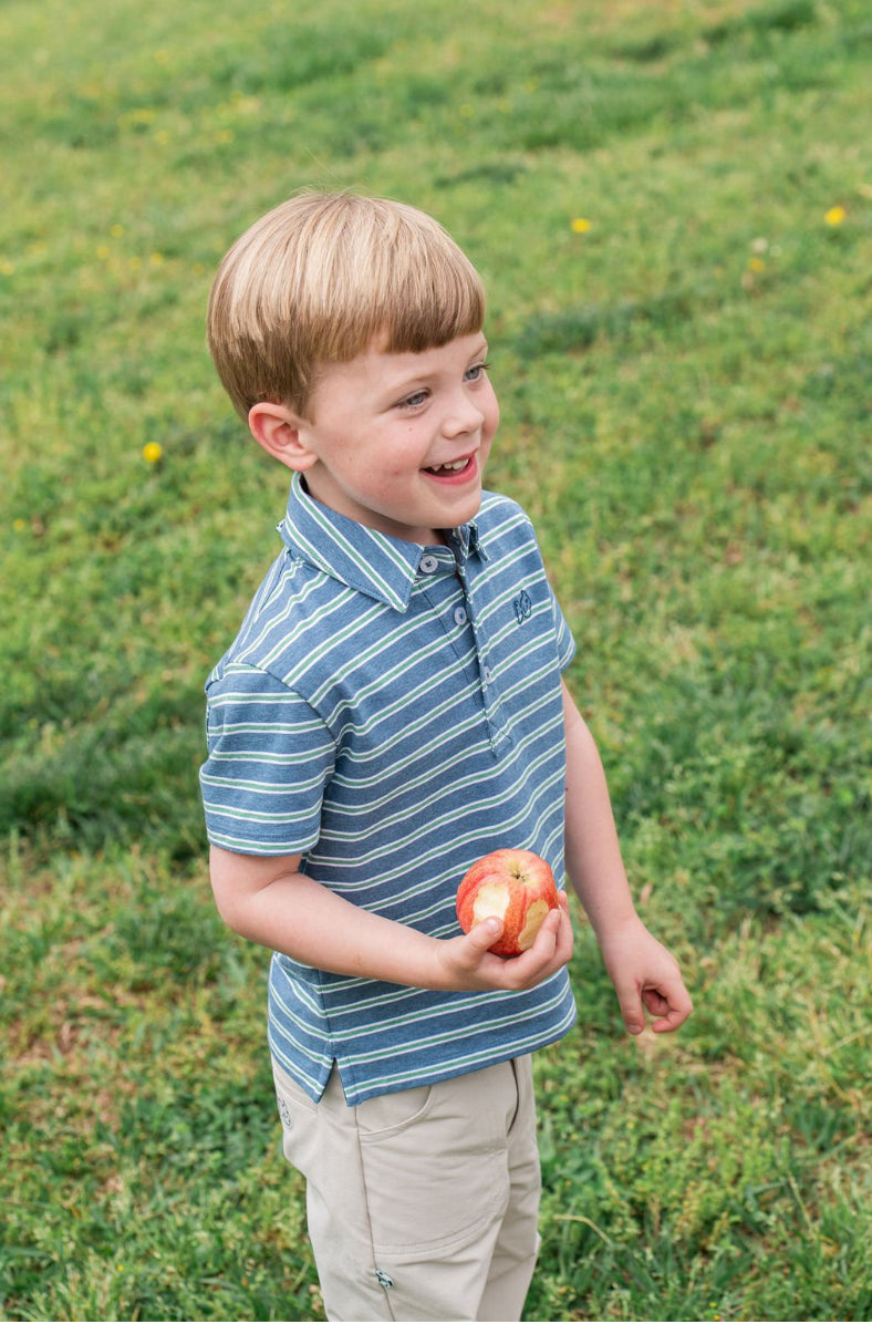 Short Sleeve Too Cool For School Polo - Copen Blue Frosty Spruce Stripe