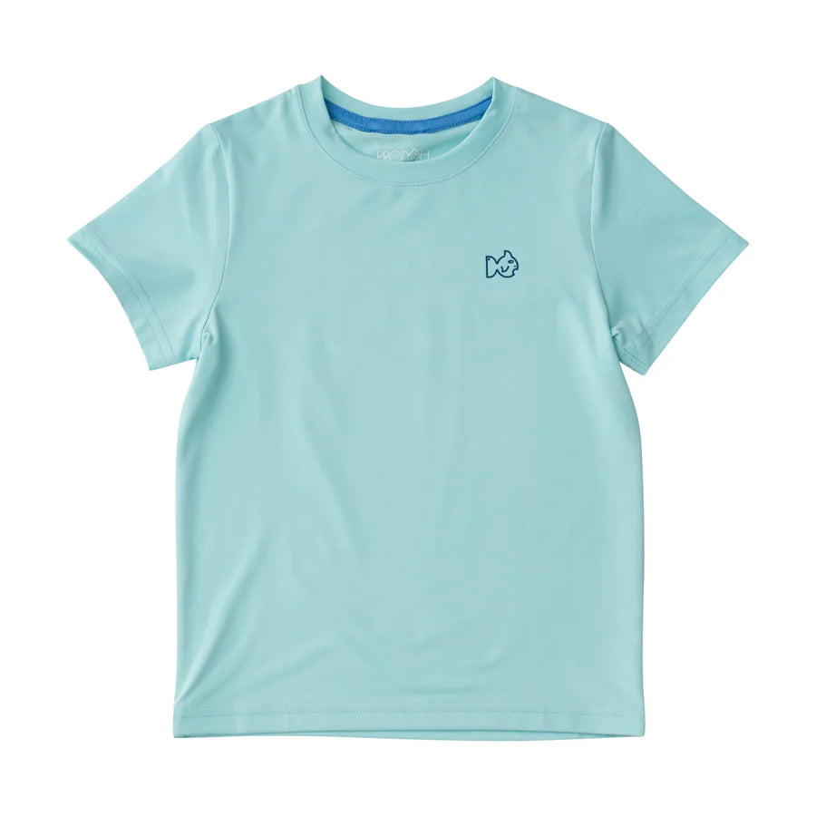 KIDS PRO PERFORMANCE SHORT SLEEVE FISHING T-SHIRT IN WATERSPOUT BLUE WITH WHITE MARLIN FISH
