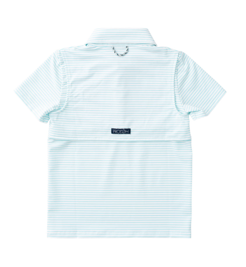 *PREORDER* BOYS' PRO PERFORMANCE SHORT SLEEVE POLO - ARUBA BLUE STRIPE