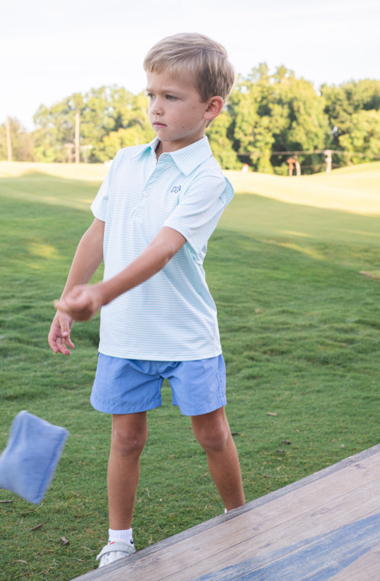 *PREORDER* BOYS' PRO PERFORMANCE SHORT SLEEVE POLO - ARUBA BLUE STRIPE