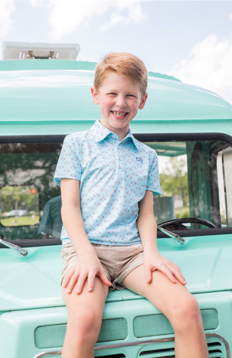 *PREORDER* BOYS' PRO PERFORMANCE SHORT SLEEVE POLO - AFRICAN POMPANO FISH PRINT