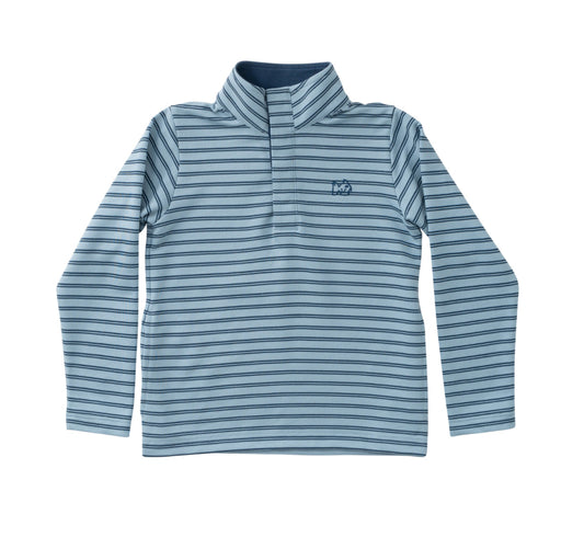 BOYS SPORTY SNAP PULLOVER IN FADED ASHLEY BLUE AND DARK DENIM STRIPE