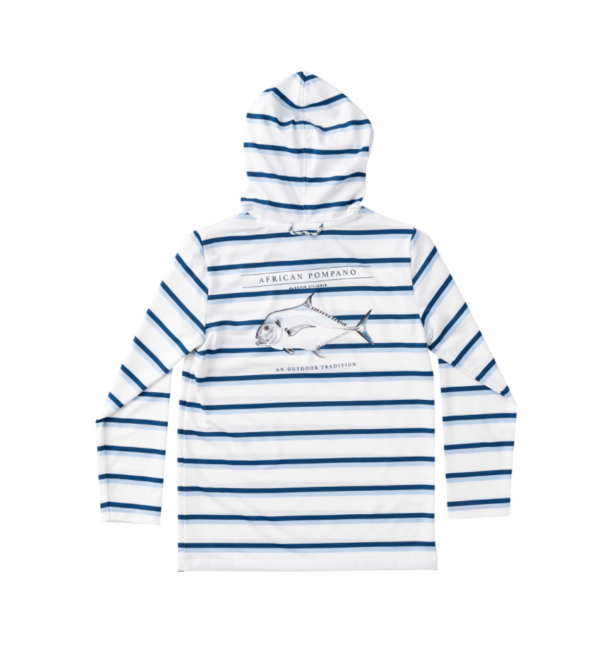 *PREORDER* KID'S PRO PERFORMANCE HOODIE T-SHIRT - WINDSURFER NAVY PEONY STRIPE