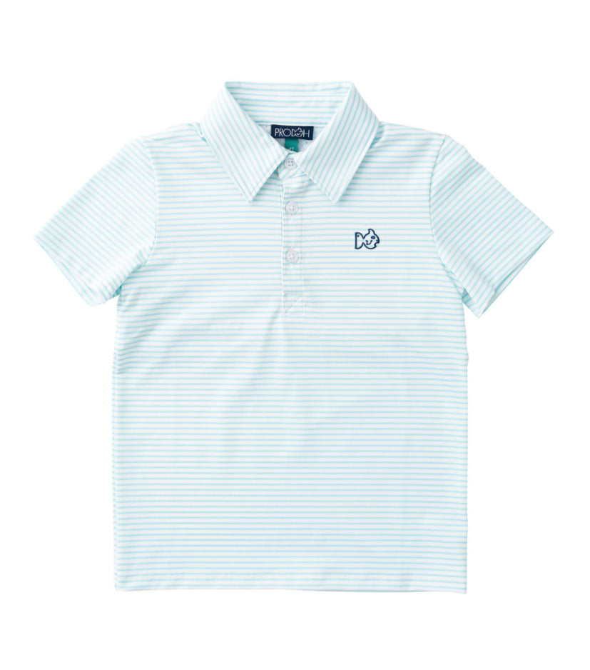 *PREORDER* BOYS' PRO PERFORMANCE SHORT SLEEVE POLO - ARUBA BLUE STRIPE