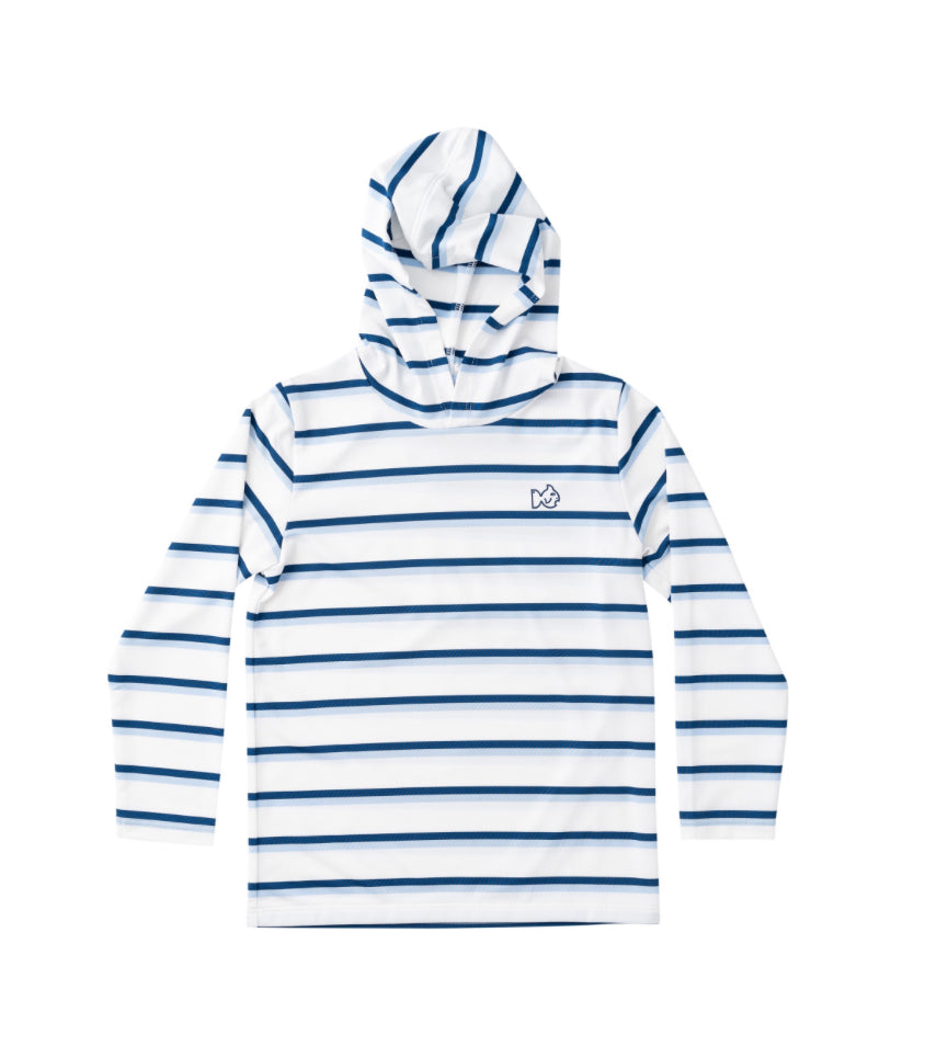 *PREORDER* KID'S PRO PERFORMANCE HOODIE T-SHIRT - WINDSURFER NAVY PEONY STRIPE